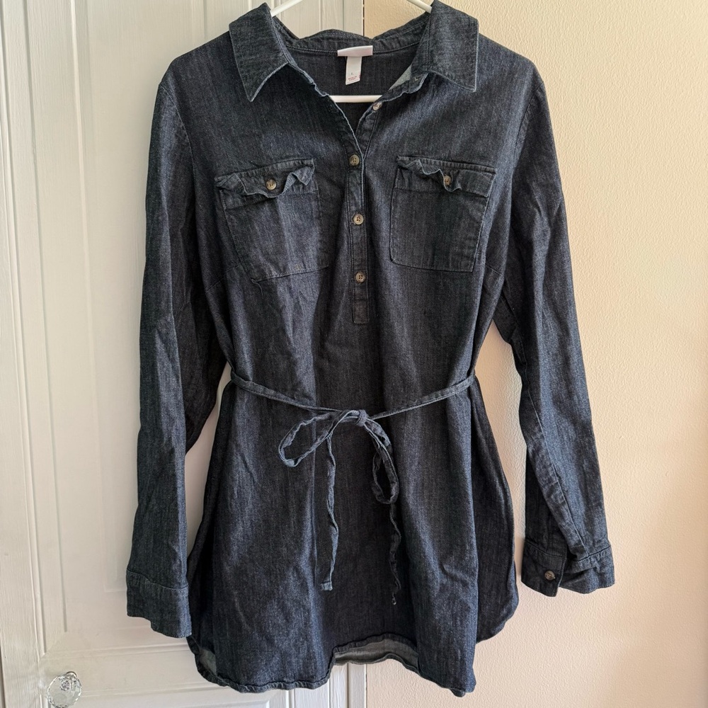 Isabel Maternity by Ingrid & Isabel Denim Long Sleeve Tunic Style Long Sz: Large